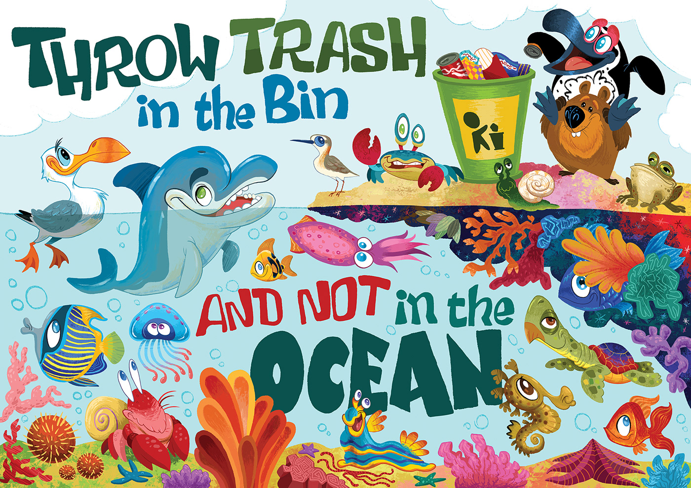 animal cartoon characterdesign environmental ILLUSTRATION  Ocean poster wildlife