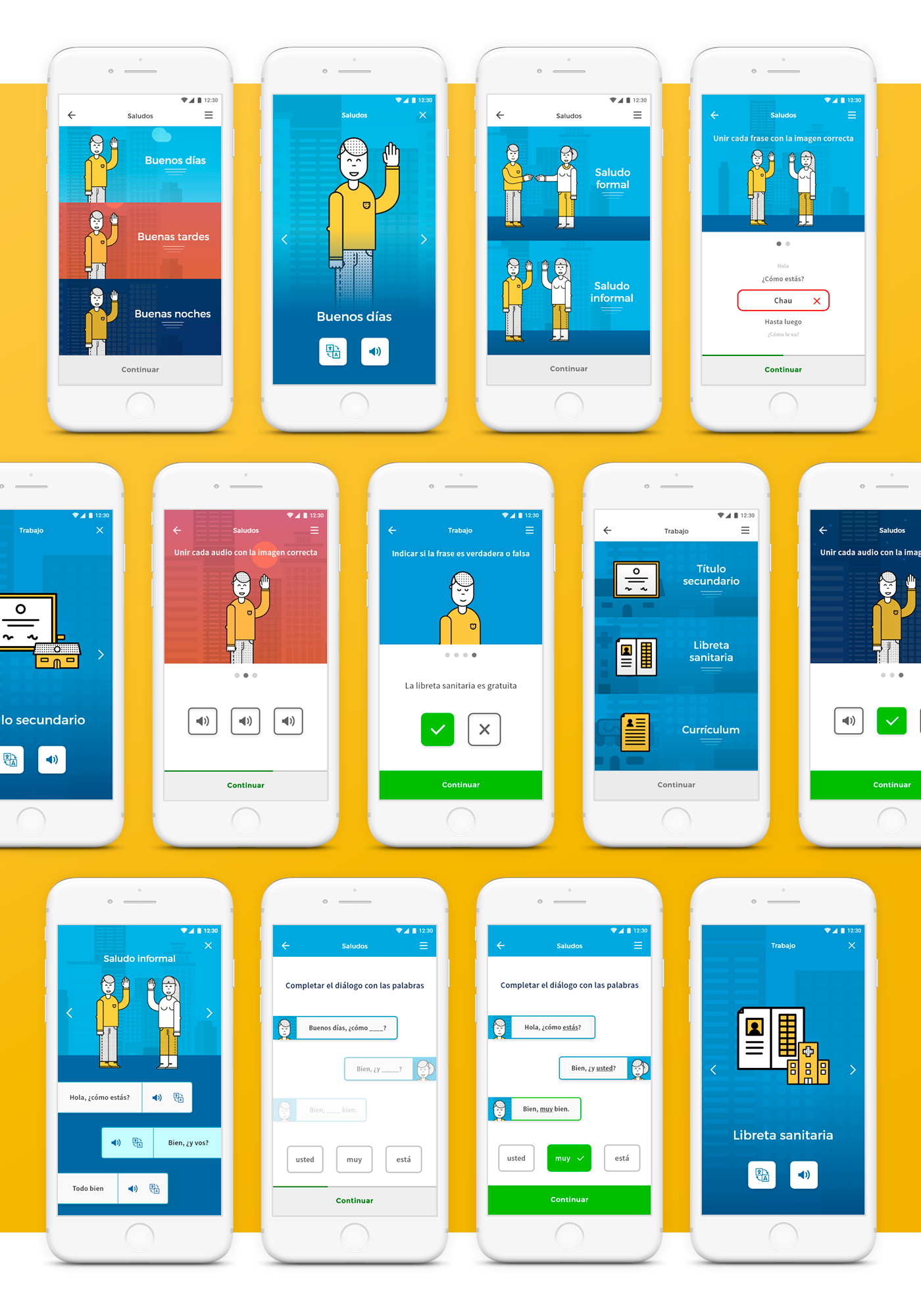 UI ux app design mobile learning language Refugees fadu