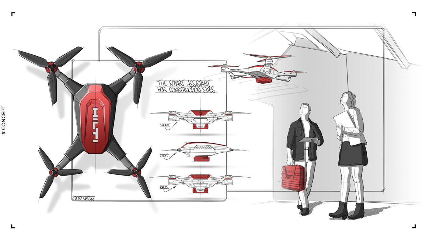 3D 3d modeling design drone keyshot portfolio product design  red sketch Solidworks