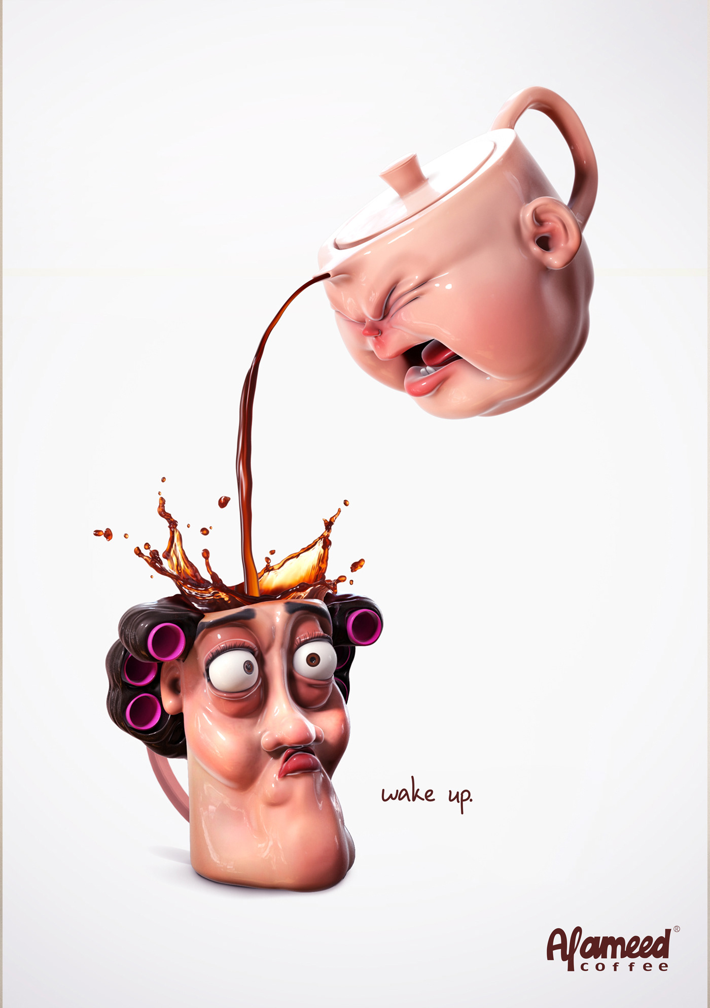 funny caricature   3D Render Coffee drink Food  color Character