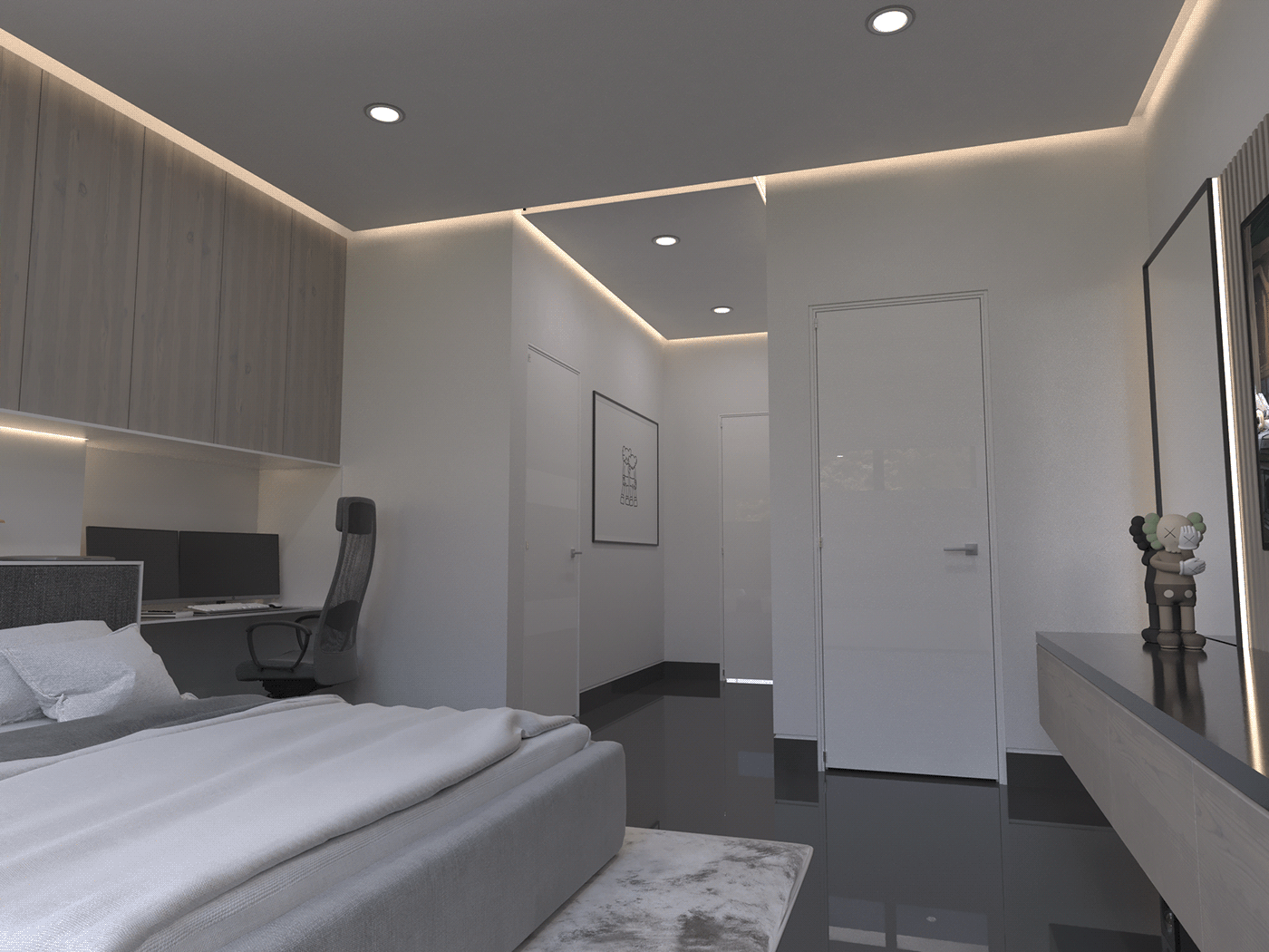 3d modeling architecture bedroom interior design  kaws minimalist modern Remodeling Render room