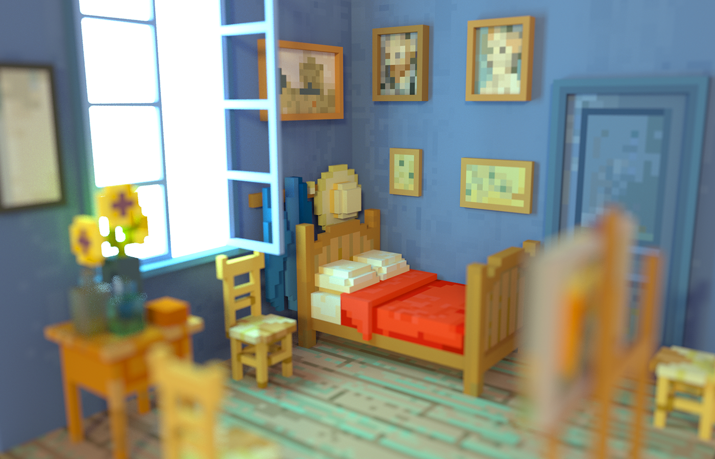 pixelart voxel 3D museum van gogh puzzle Game Development Game Dev Game jam Ludum Dare