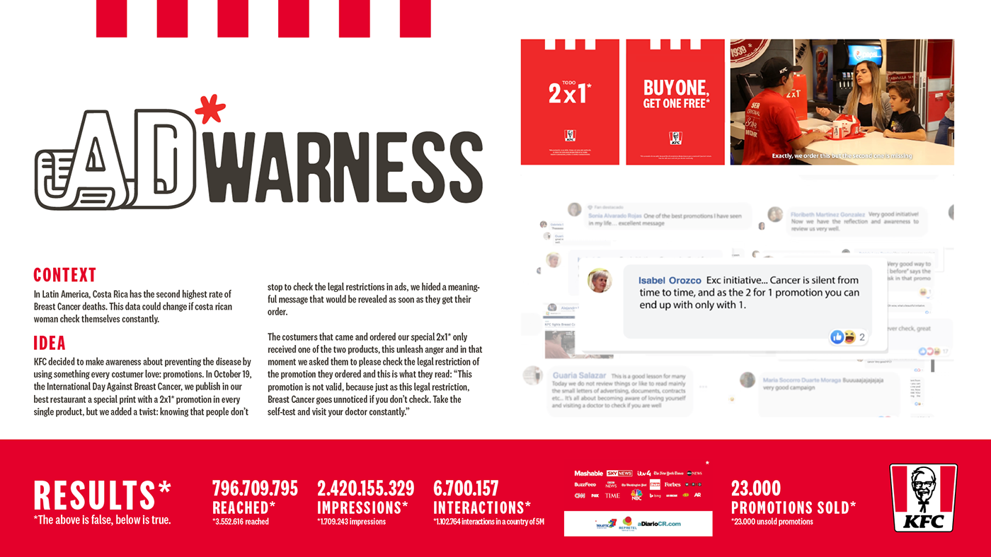 2x1 ad Advertising  awareness breast cancer cancer content Fast food KFC print