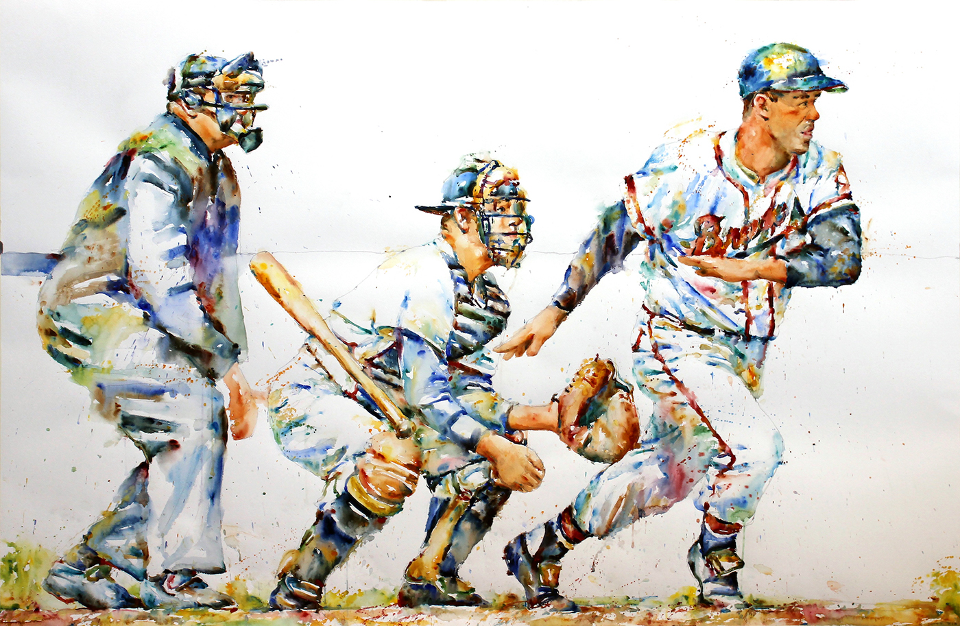 sports art baseball art watercolor