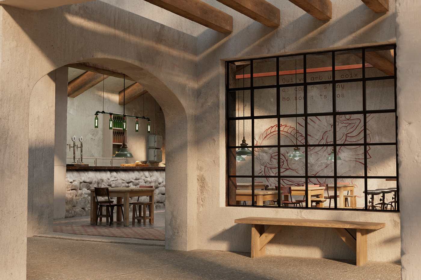 3D art direction  bar branding  ILLUSTRATION  interior design  Island Menorca Render restaurant