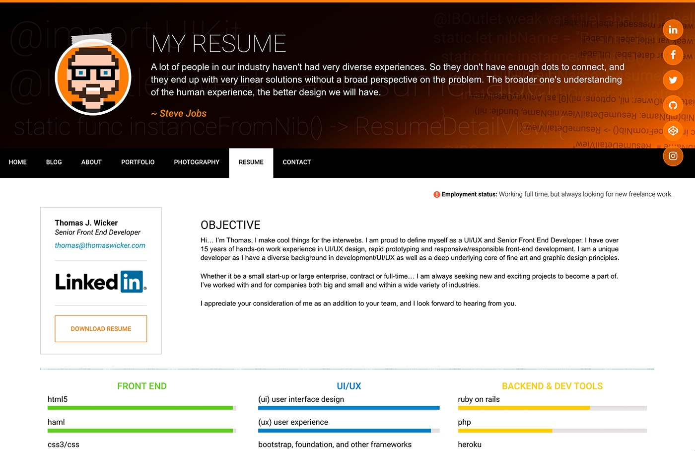 personal site portfolio Resume Blog rails