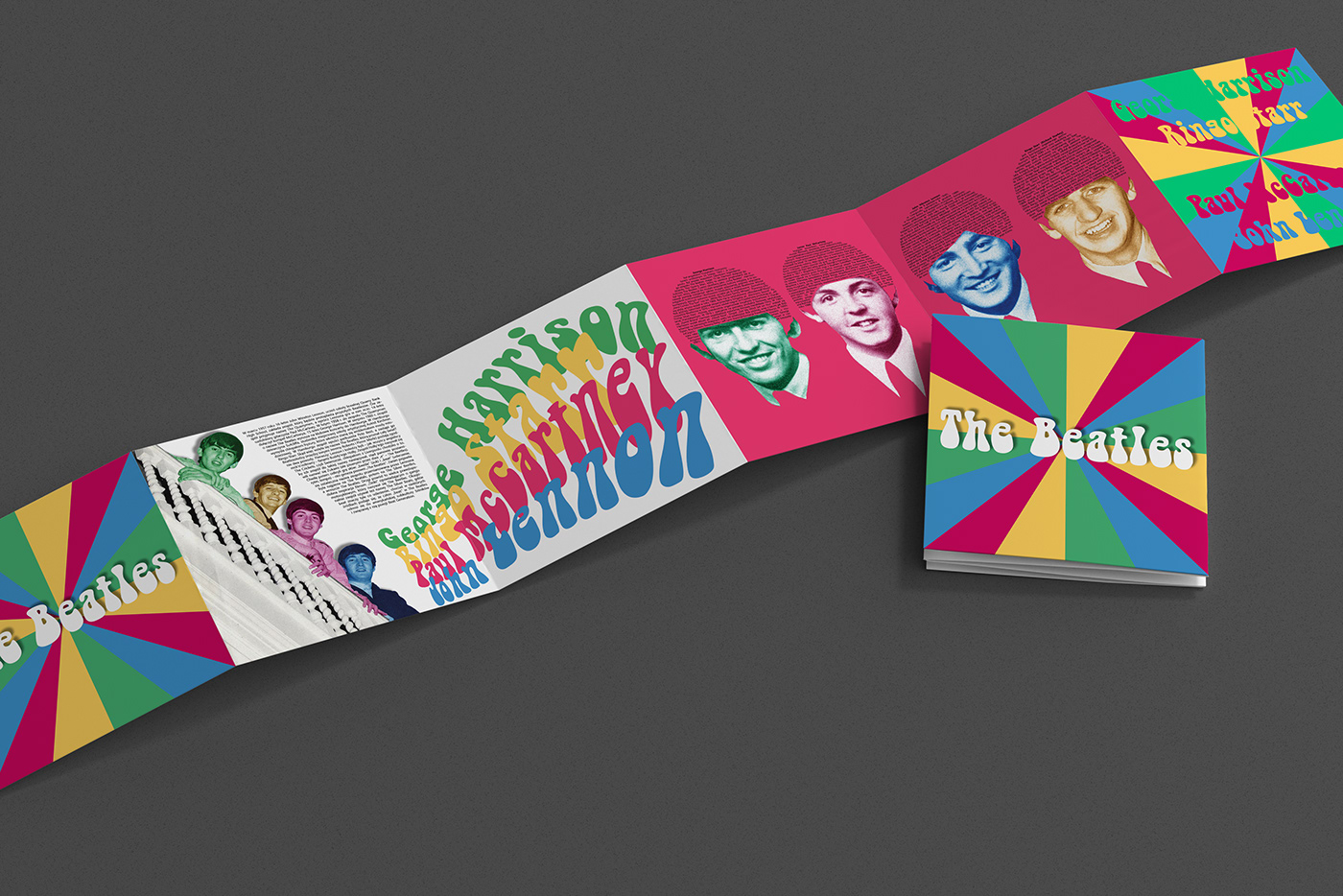 brochure broszura colorful George harrison John Lennon Paul McCartney rainbow ringo starr the beatles graphic design 