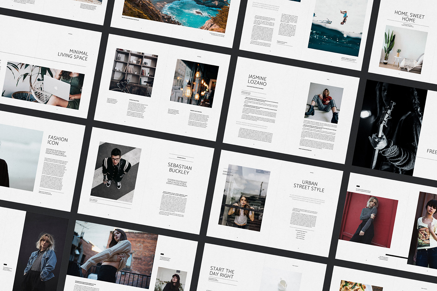 Magazine design indesign template editorial layout creative market lifestyle magazine modern minimal black and white Baseline Grid magazine template