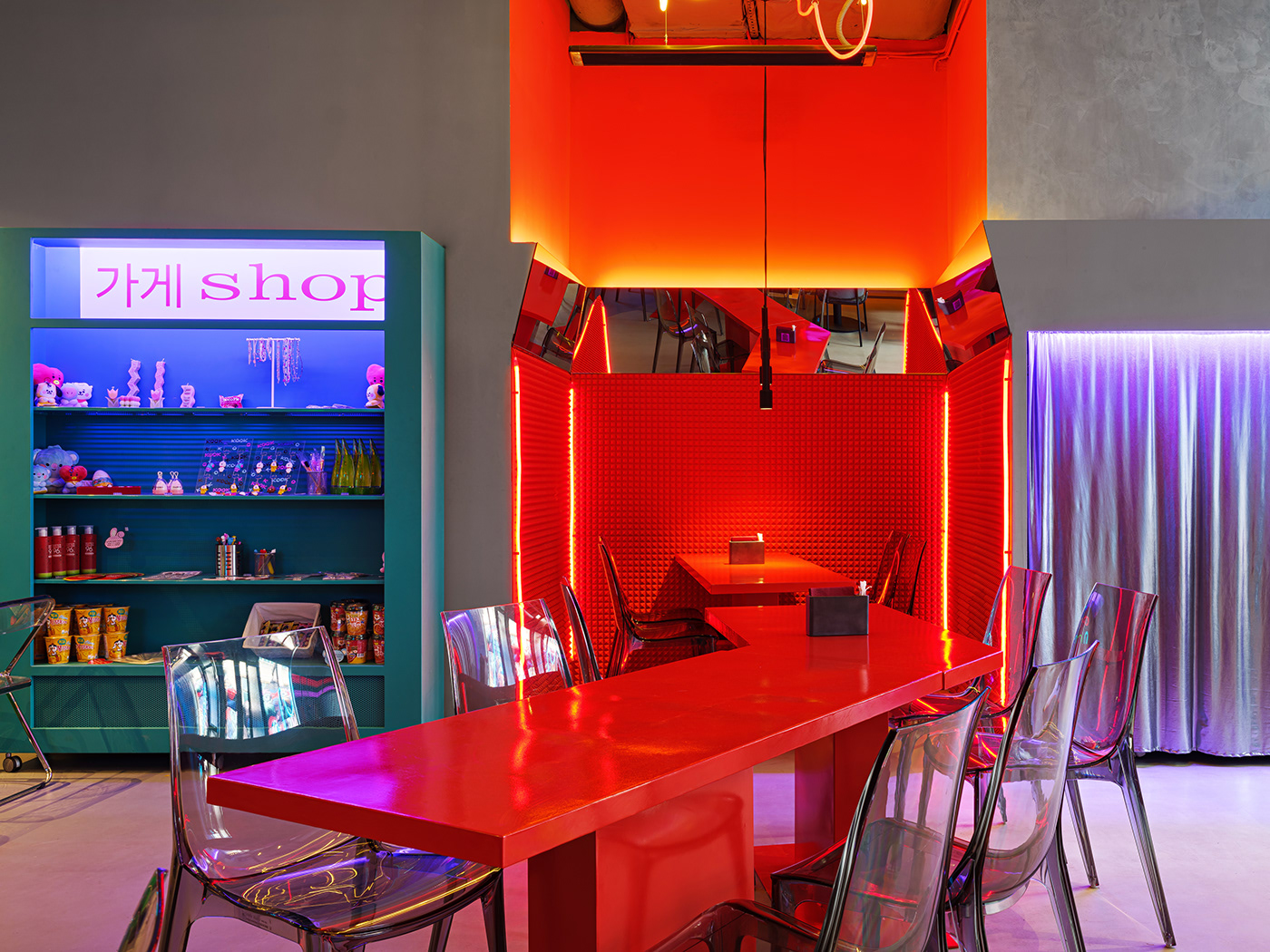 korean cafe restaurant interior design  Interior neon asian bar architecture bright