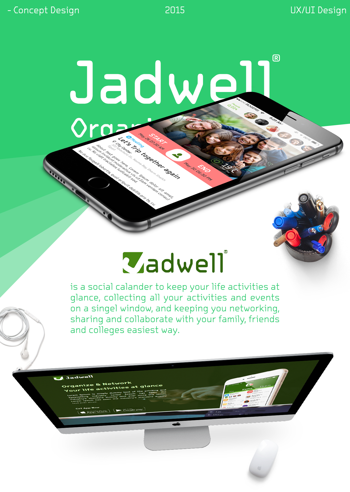 ux UI Jadwell Event Mobile app calendar organize design