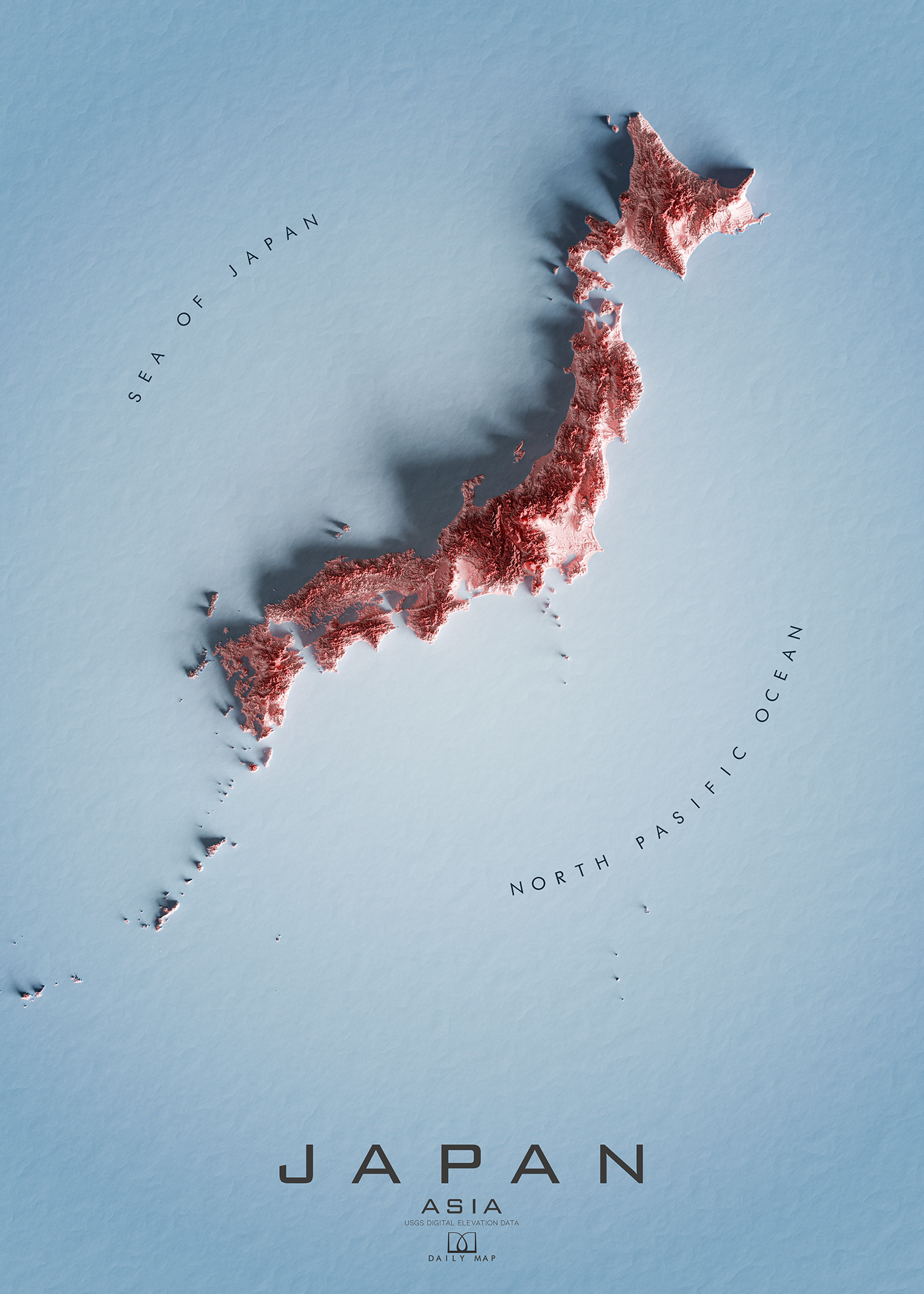 Japan Shaded Relief Map Poster
