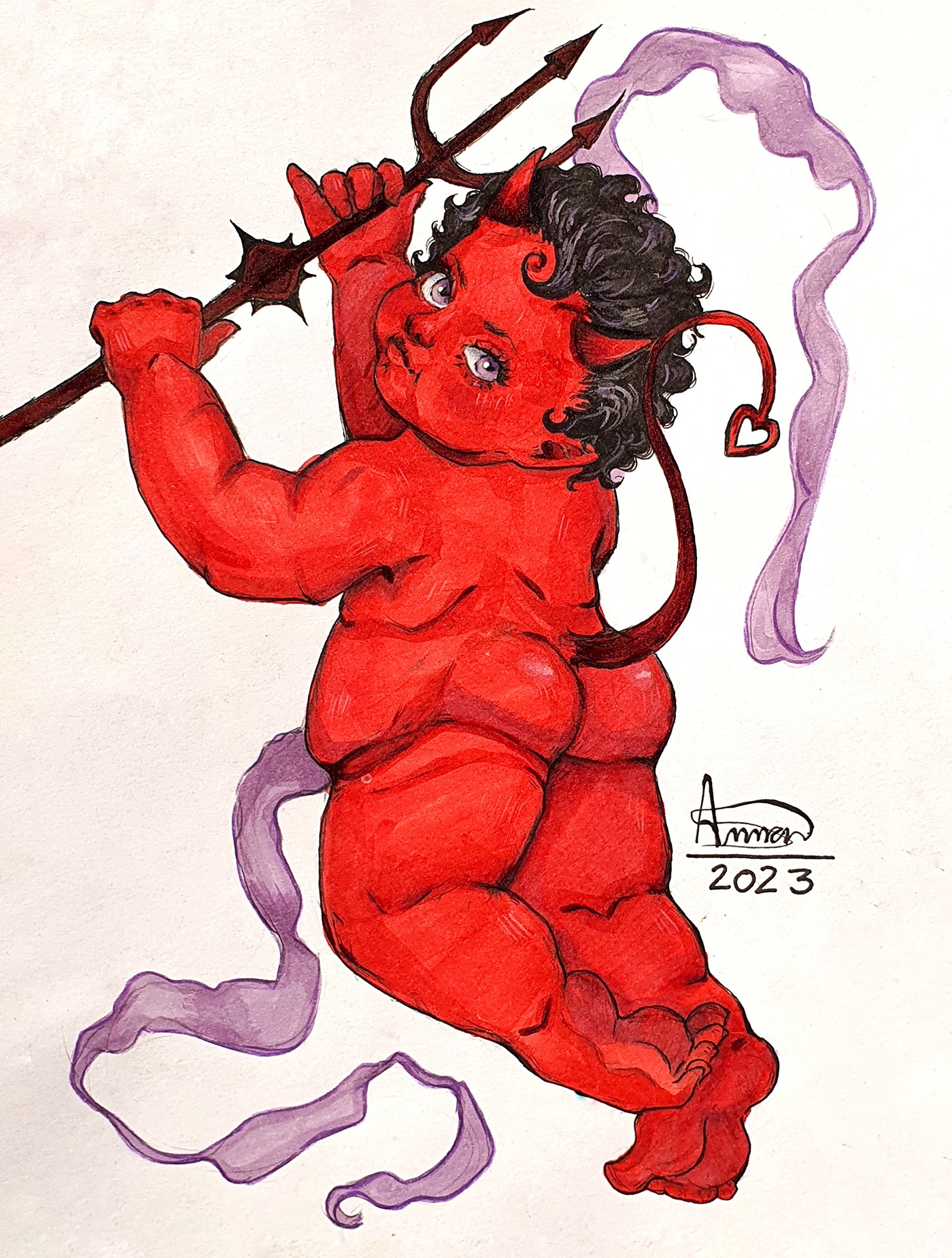 art Character original character Tradicional art ILLUSTRATION  devil book TRADITIONAL ART red baby cute Darkside