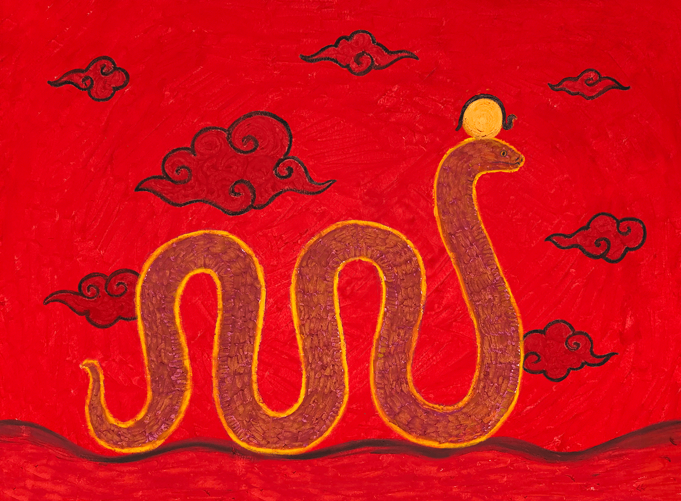 Snake in a red background.