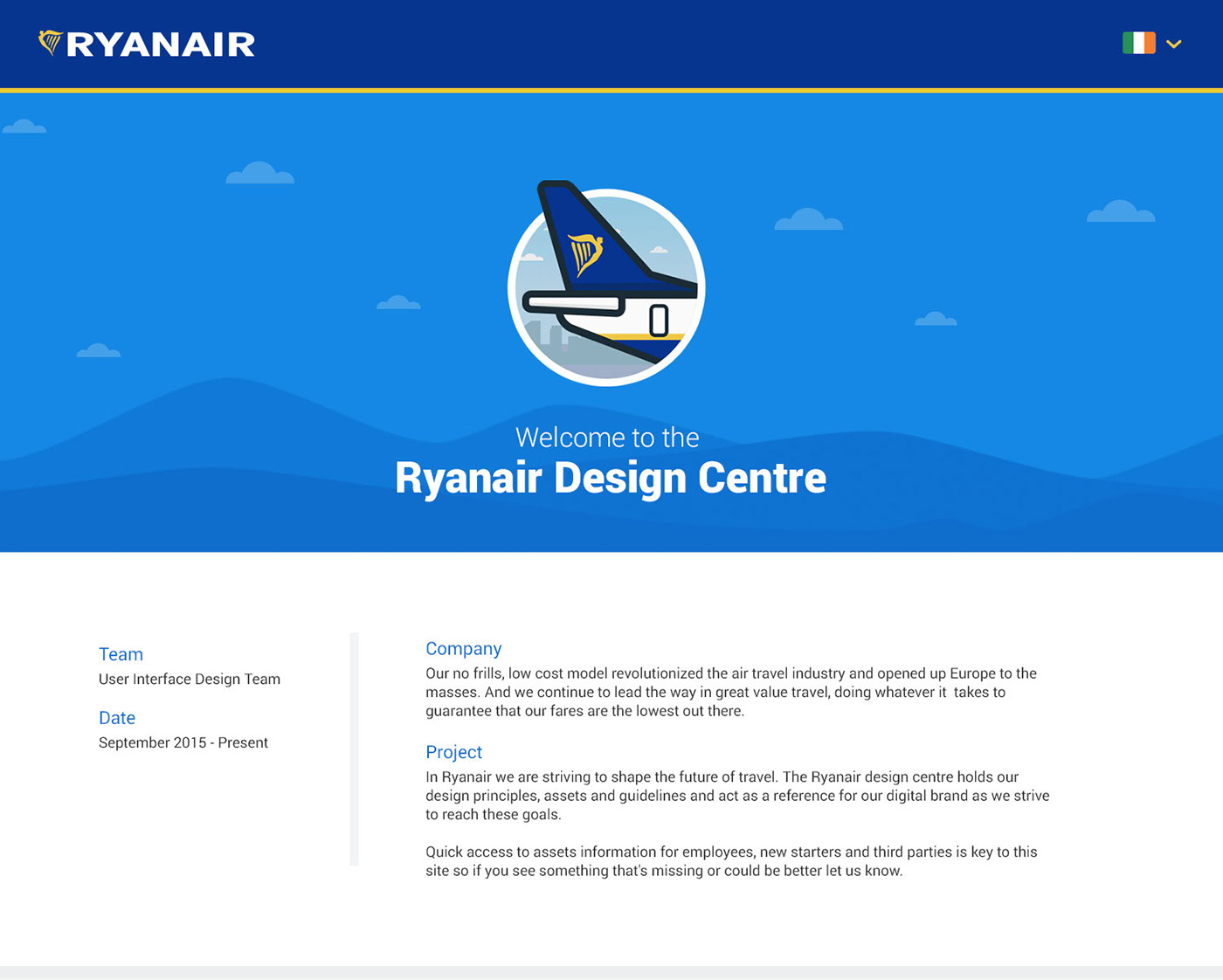 Adobe Portfolio Ryanair design styleguide Travel illustrations digital brand palette icons Ireland irish destination ui elements