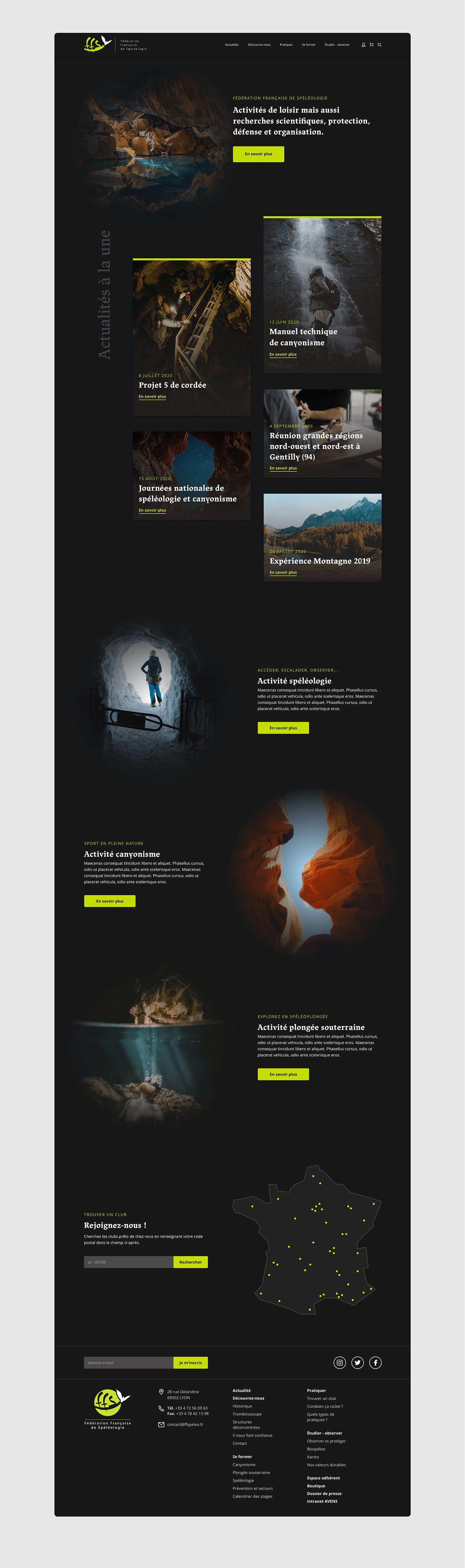 Canyoning cave dark ui rock Speleology Travel UI ux waterfall Webdesign