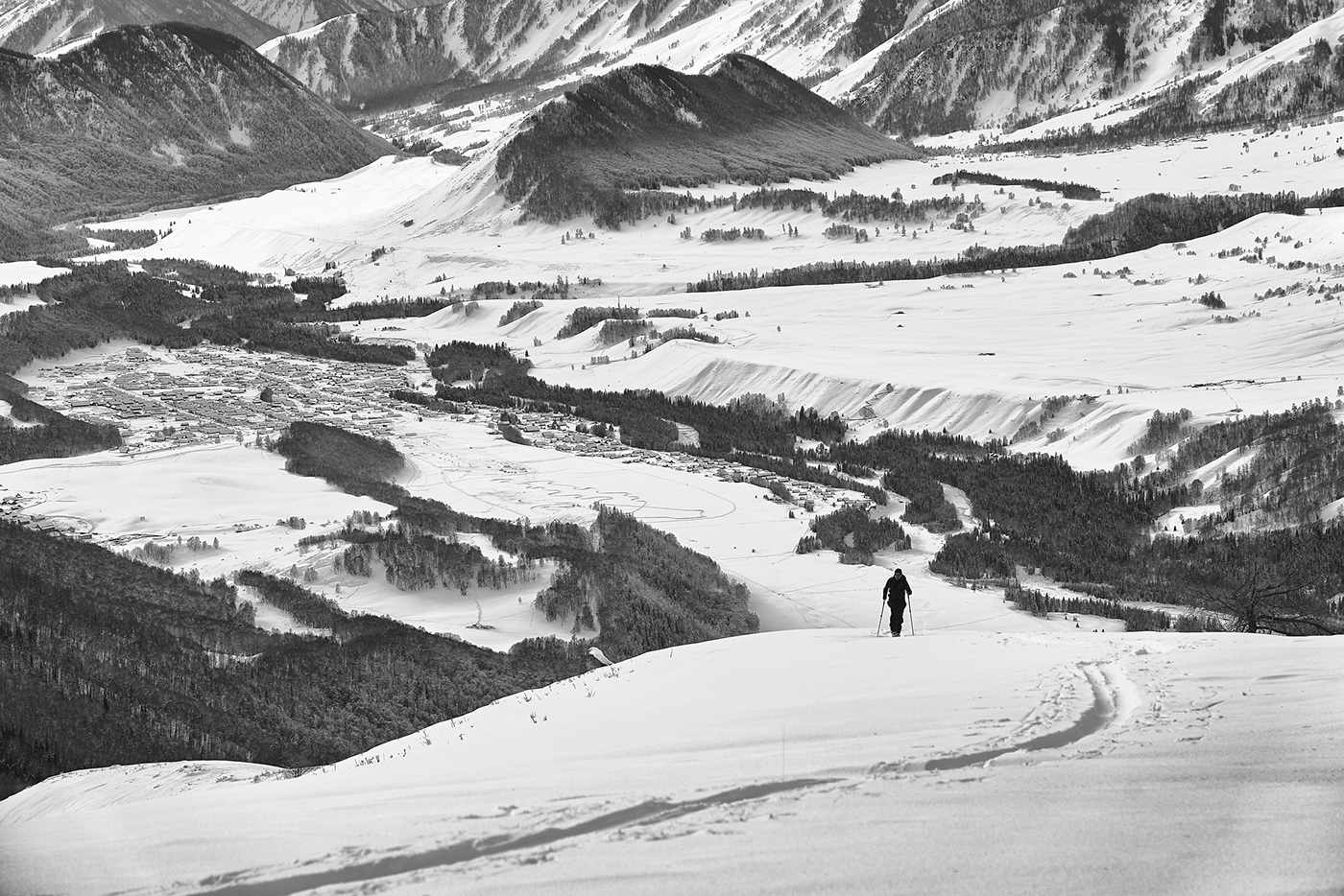 china Xinjiang winter snow Landscape Travel mountain exploration Outdoor black and white