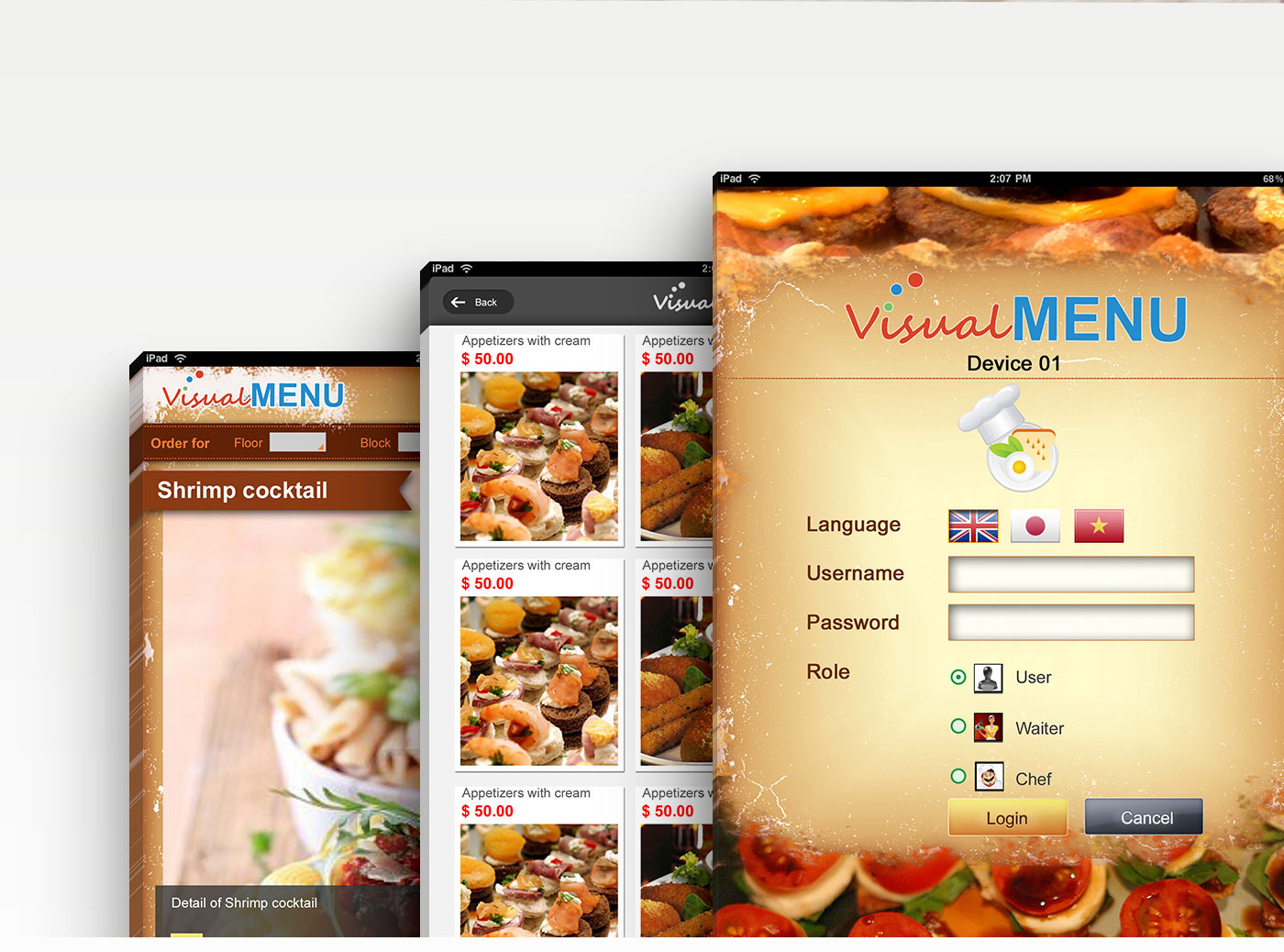 restaurant food app Restaurant app iPad App Mobile app Visual Menu App app design
