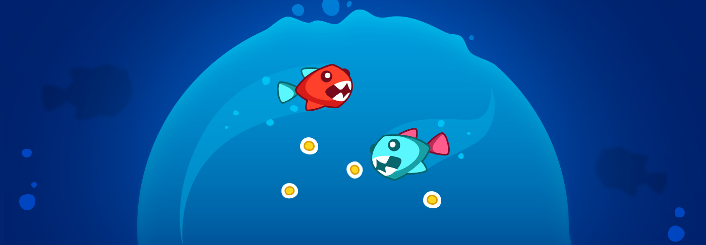 Illustration of game field with some characters (red and blue fishes)