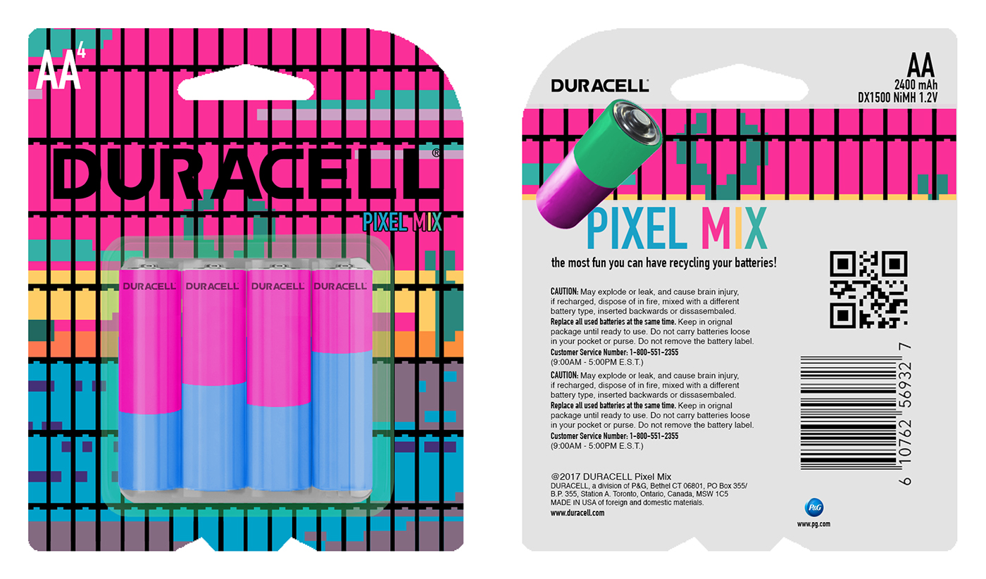DURACELL Pixel Mix branding  Packaging Retro vibrant battery Battery Waste campaign AA Battery