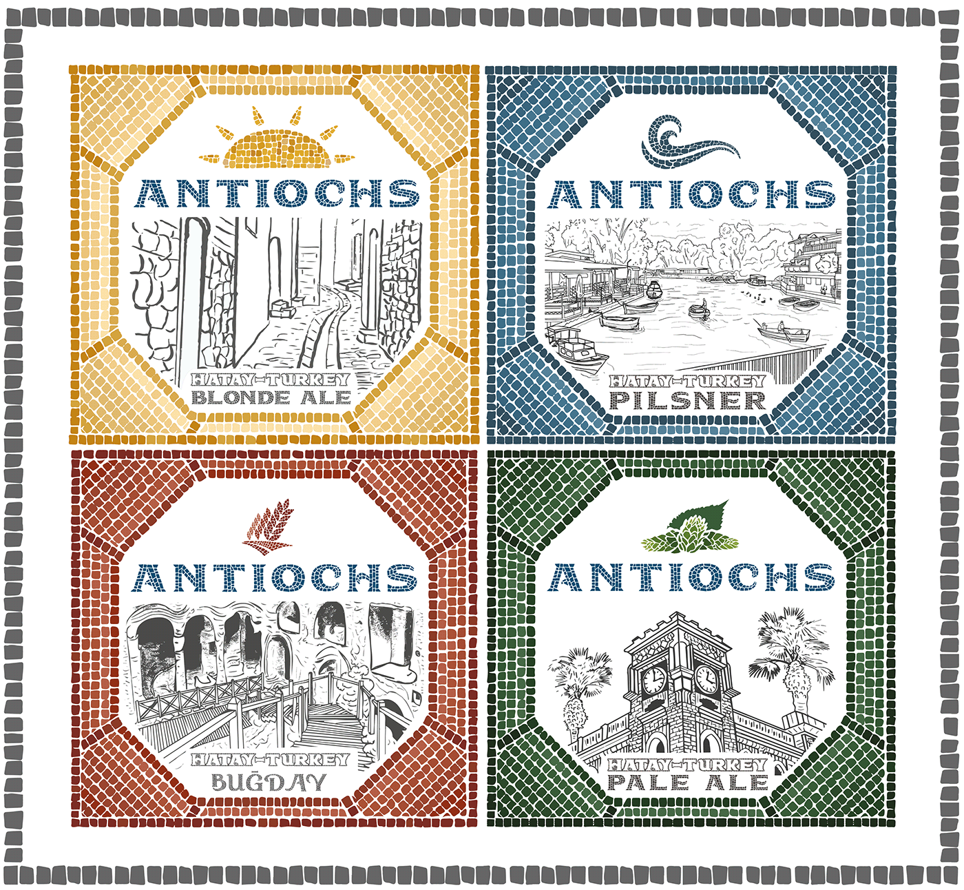 antiochs beer branding  brewery Logo Design mosaic mosaics Packaging rebranding studiorekk