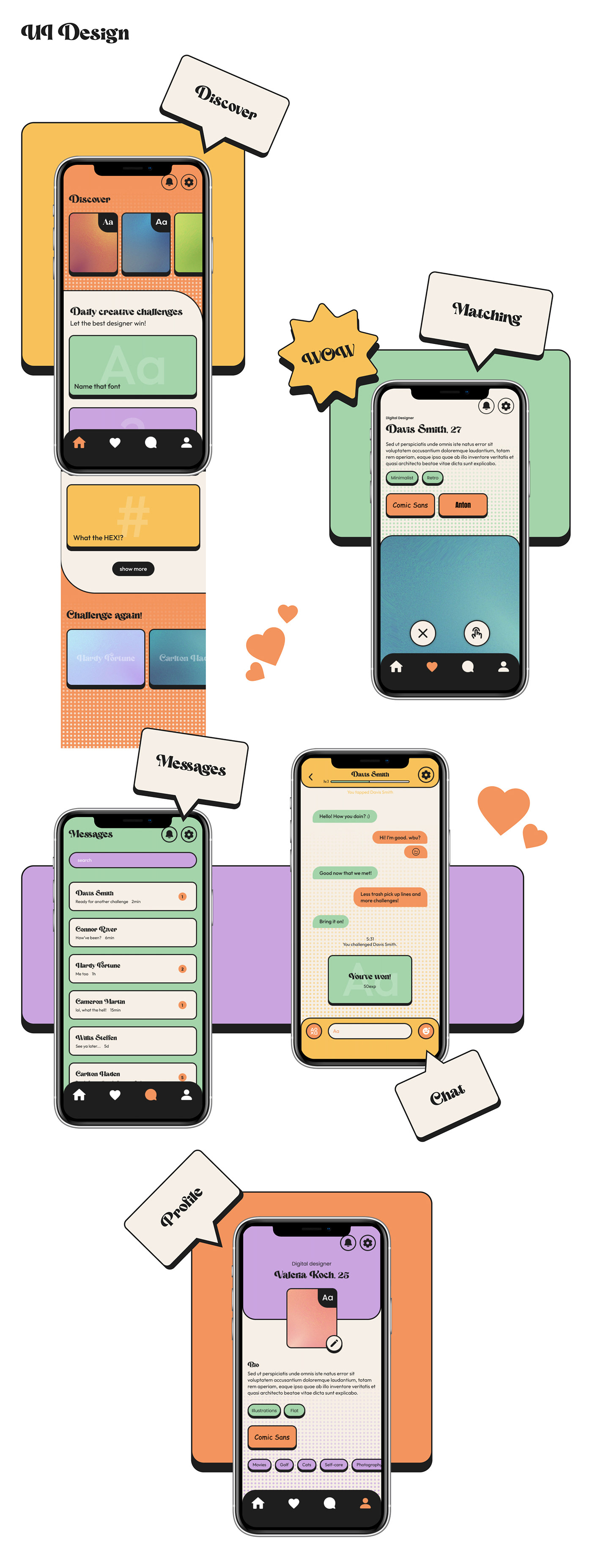 dating app UI/UX Figma Mobile app application colorful vector design Fun