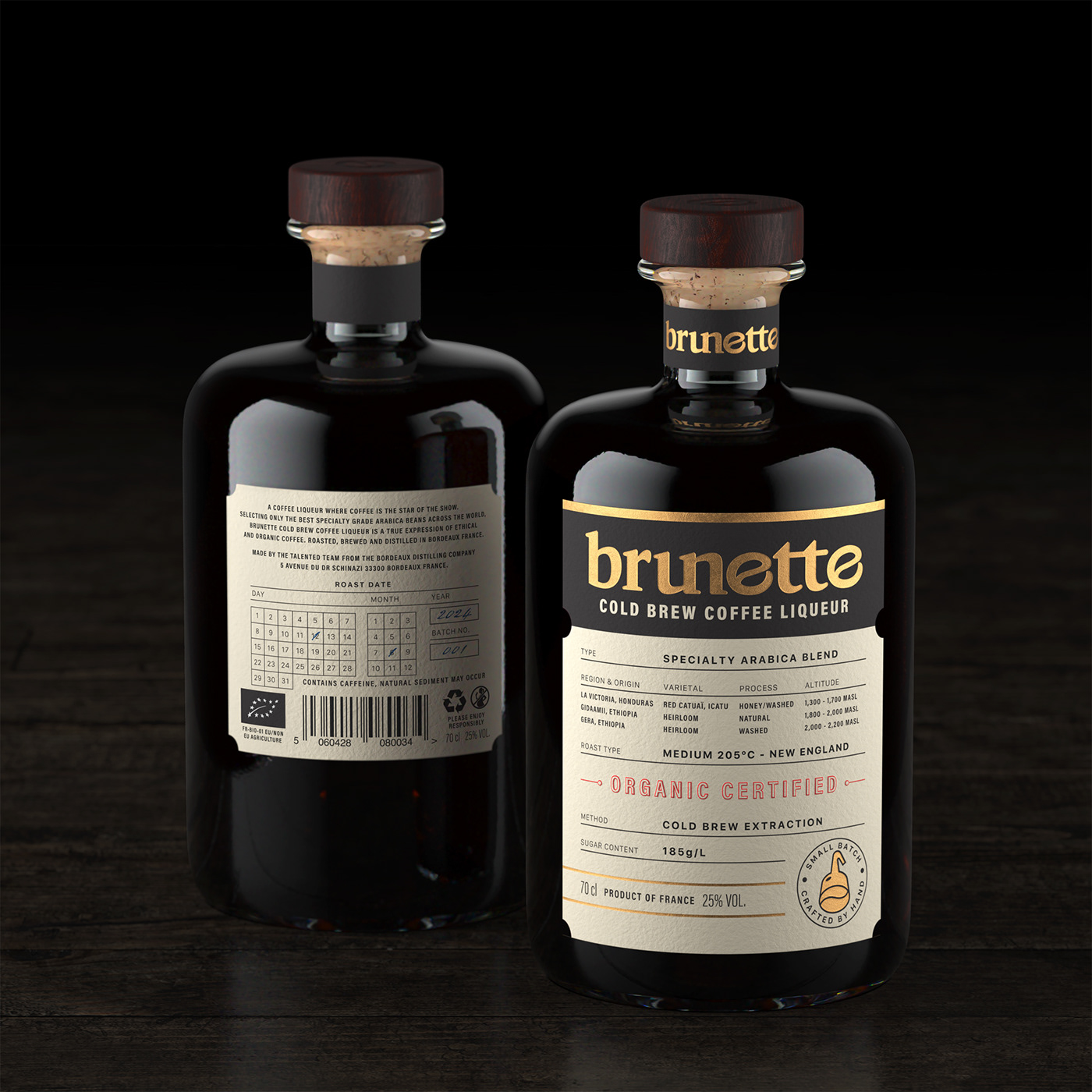 Coffee Liqueur packaging design 3d Visualisation espresso 3d render brunette CGI 3dvisualization bottle render