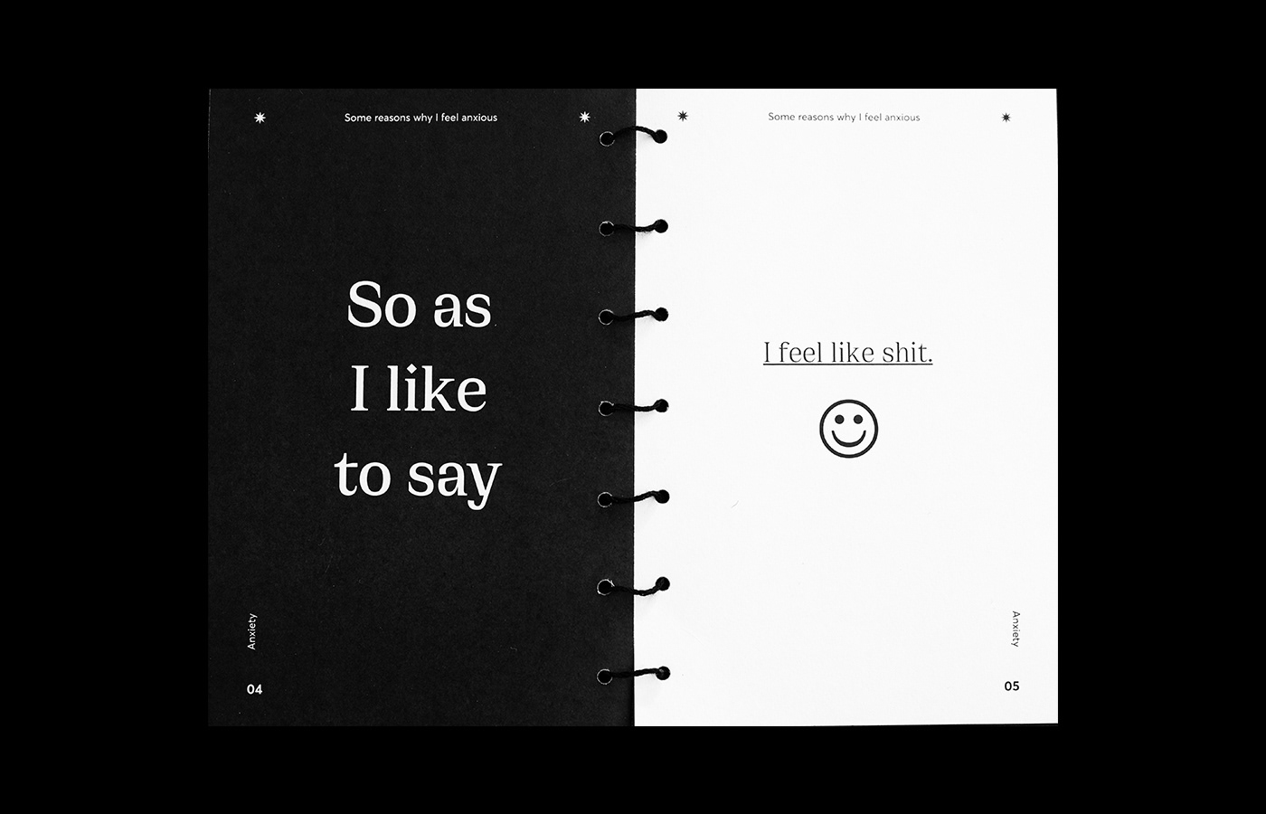 Zine  ILLUSTRATION  direction artistique line editorial black typography   print design anxiety