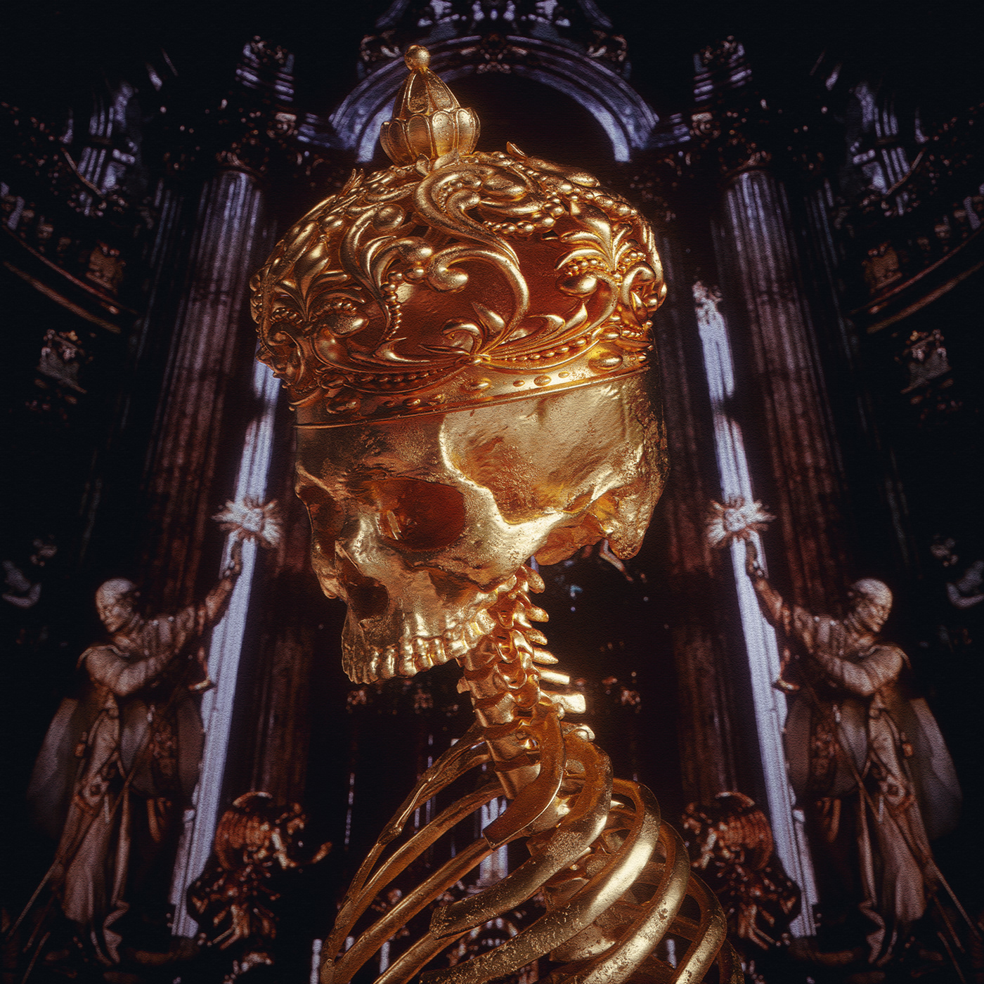 billelis santa muerte dark art skul skeleton gothic gold 3D decorative anatomy