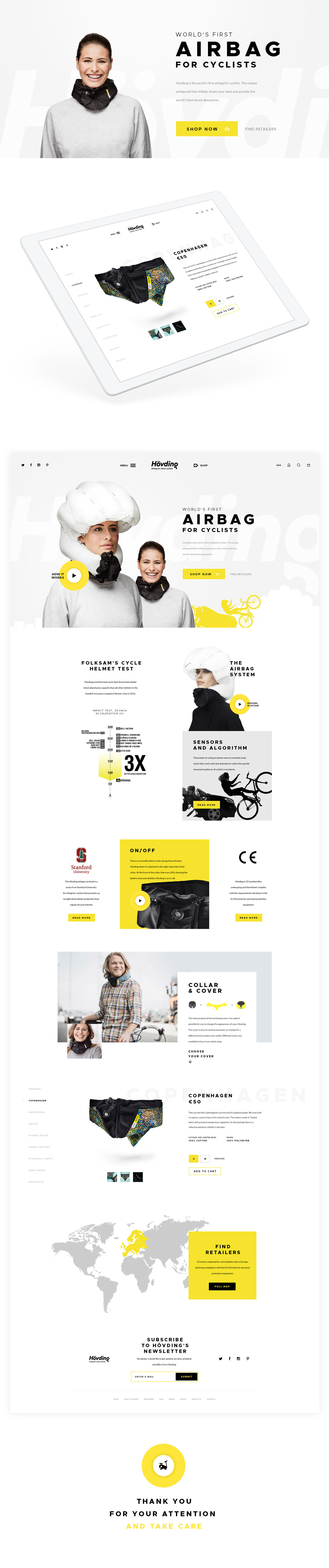 shop clean Airbag Bike landing page yellow hövding