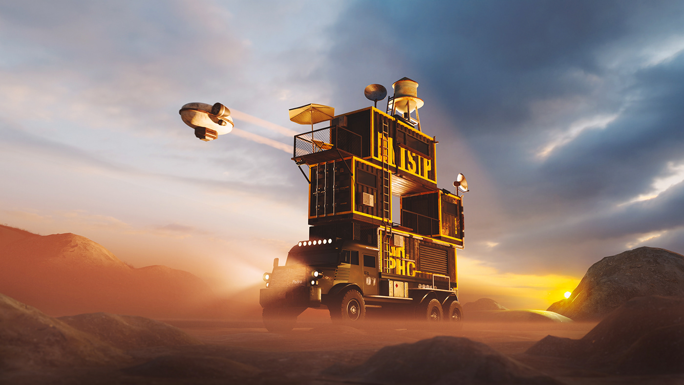 Aircraft apocalyptic container house living nomad shipping sunset Travel Truck