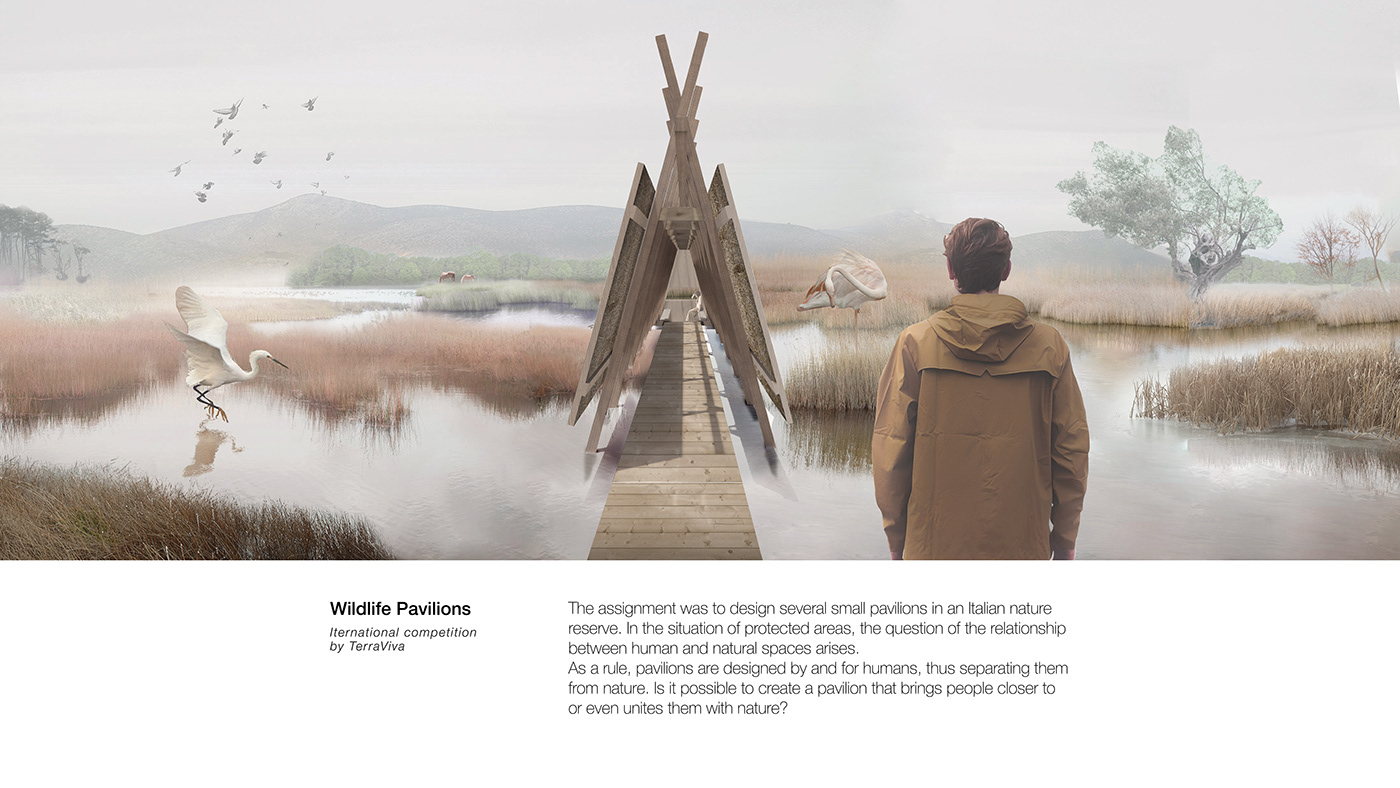 pavilion architecture visualization Nature wooden architecture swamp water Landscape