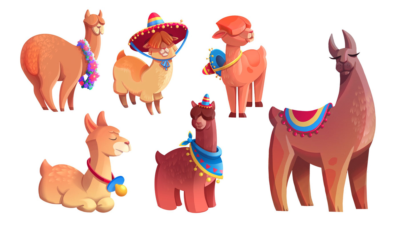 animals children's illustration Drawing  game graphics ILLUSTRATION  Llamas Stylization vector