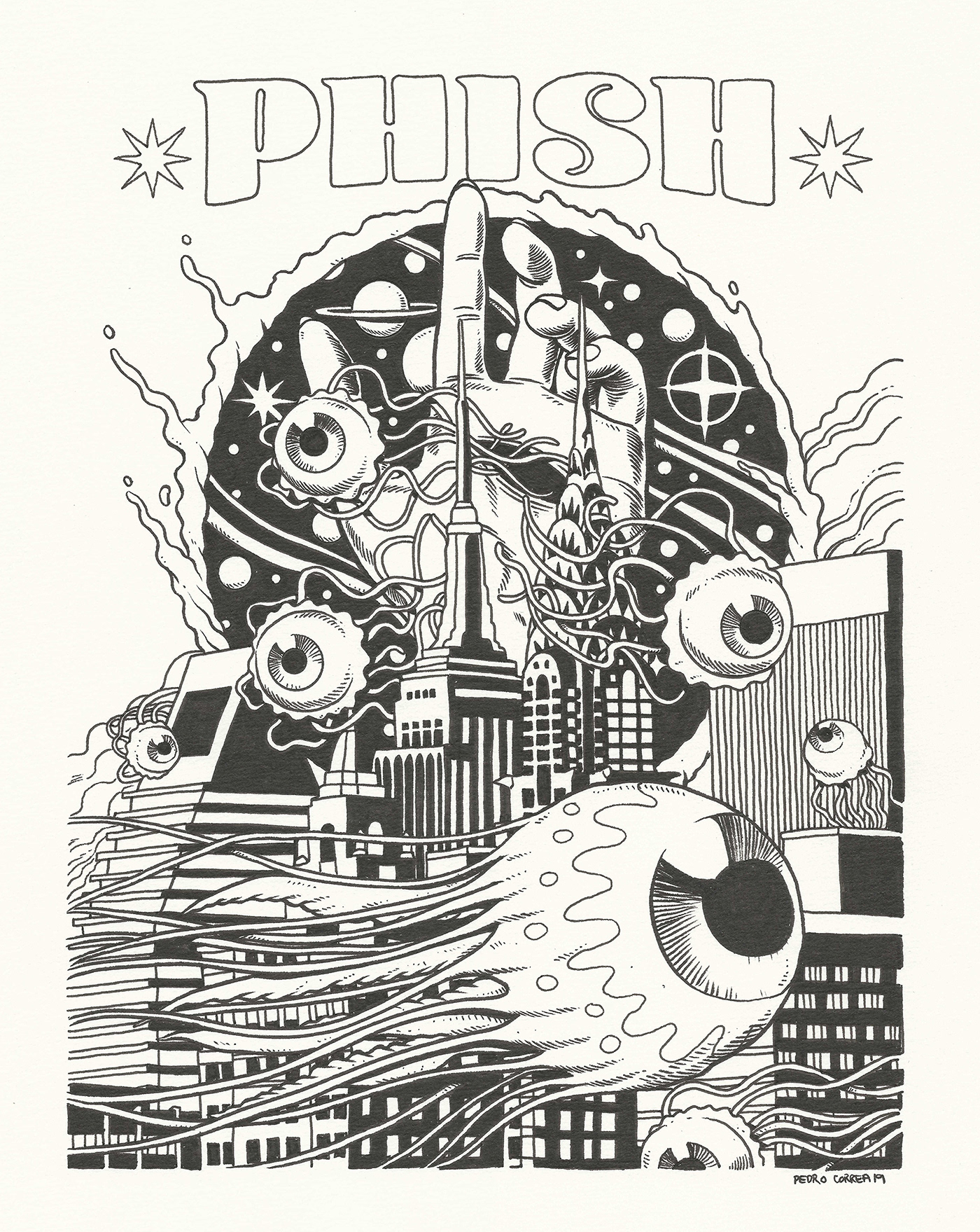 architecture buildings Empire State gig madison square garden New York Phish poster psychedelic Show