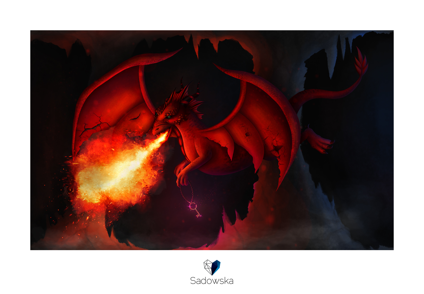 fire dragon darkness dark cave red fantasy key Magic   sadowska