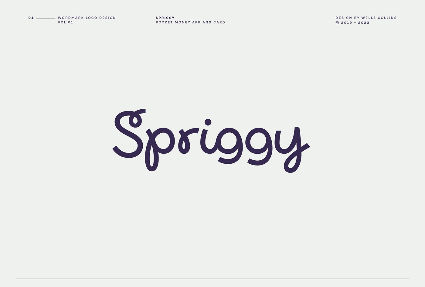Script wordmark logo design for Spriggy