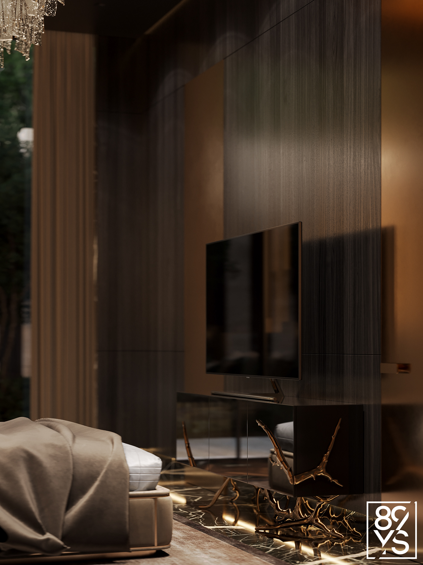 interior design  visualization design Interior Render Luxury Design modern gold bedroom 3ds max