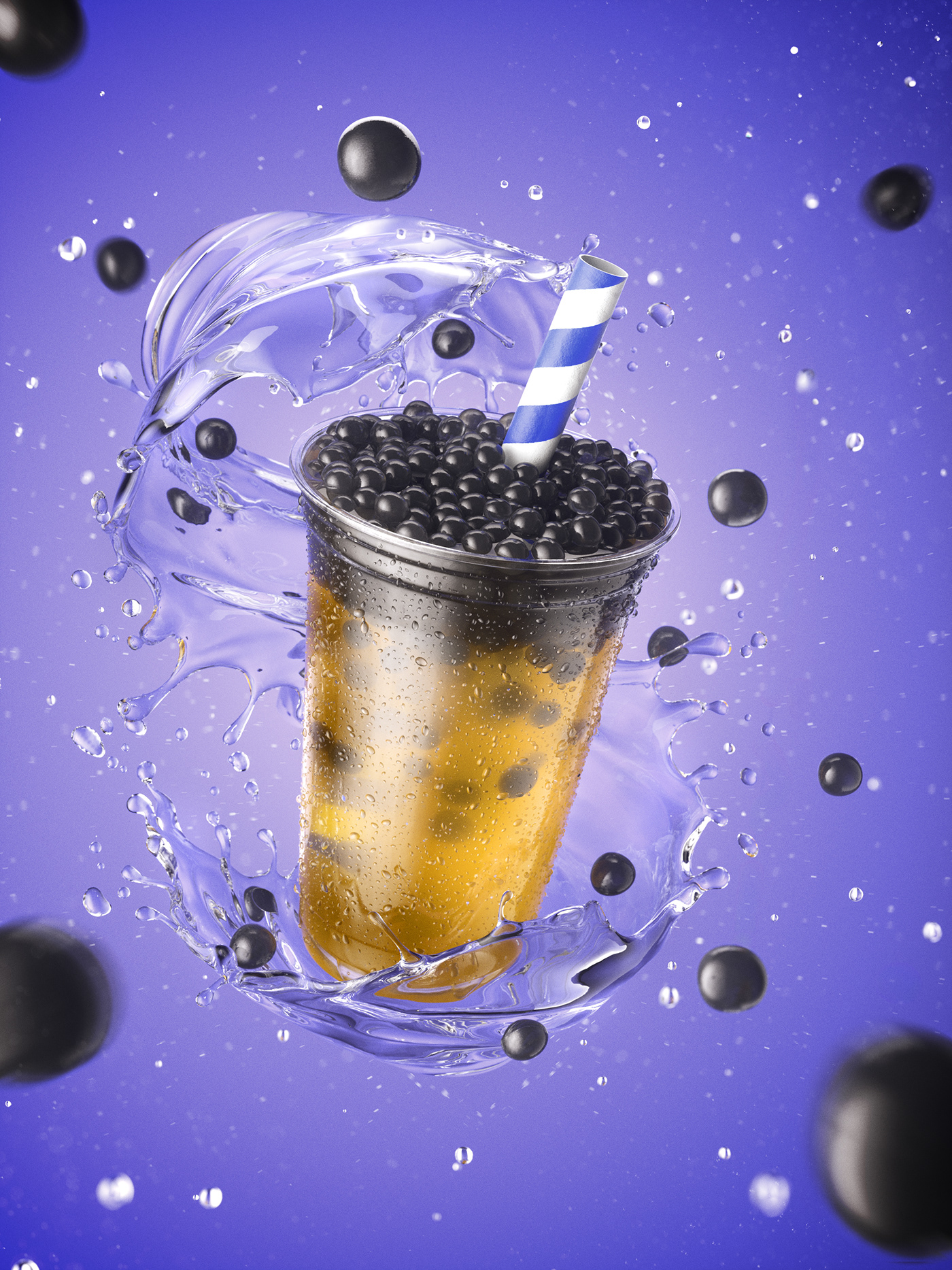 CGI 3D Render visualization bubble tea Liquid water drink beverage commercial