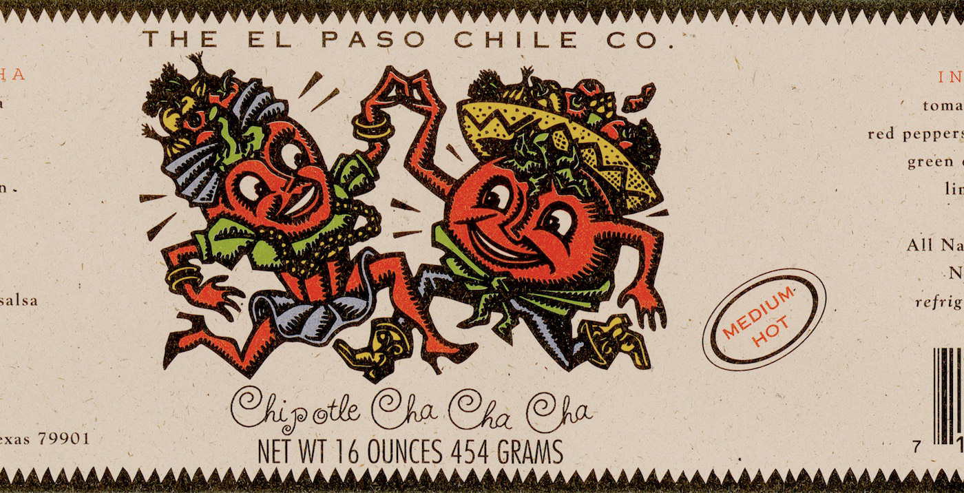 label illustration of dancing tomato and pepper