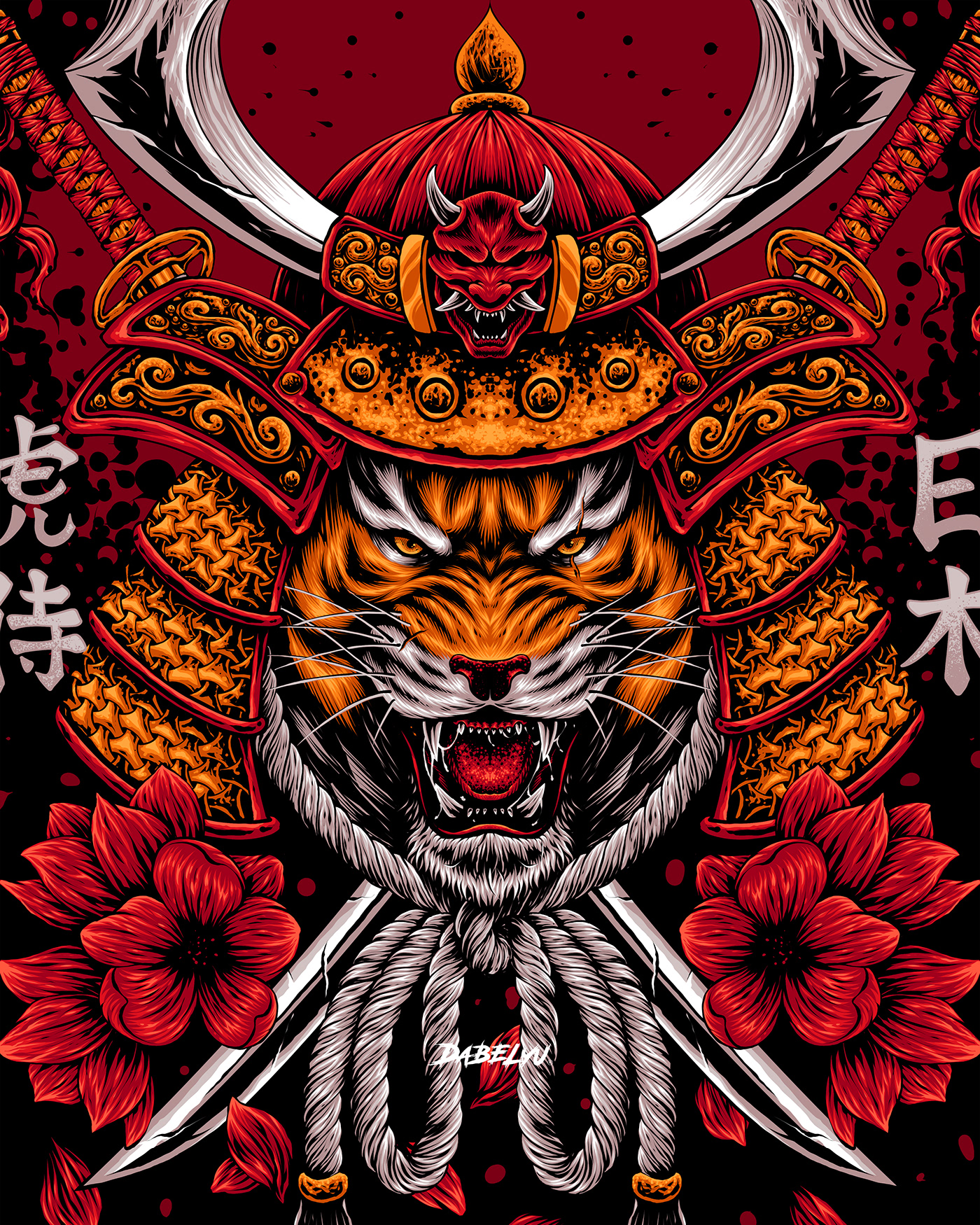 tiger samurai japanese Tshirt Design ILLUSTRATION  Digital Art  artwork merchandise apparel Clothing
