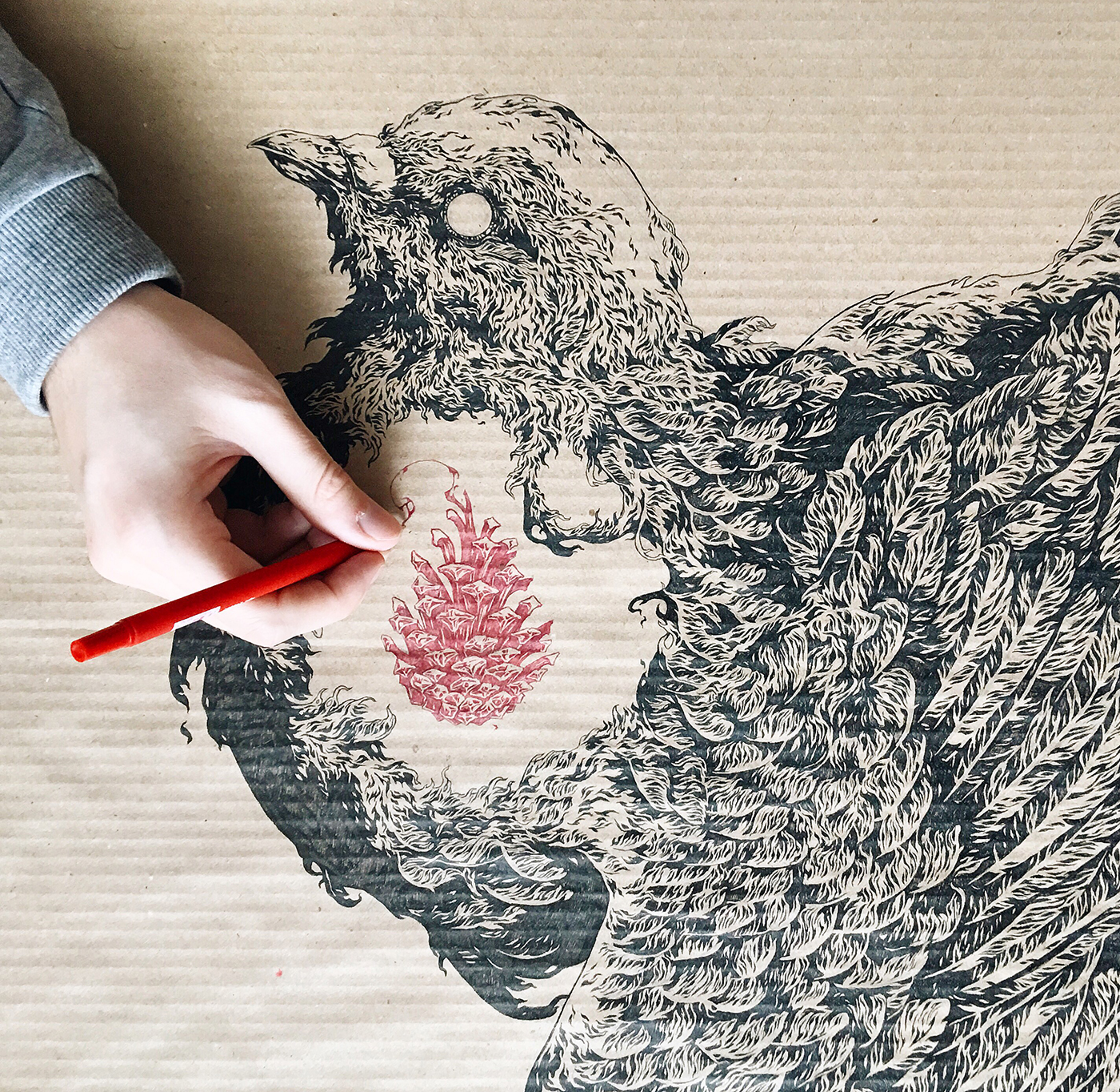 Ivan Belikov further up ink pencil dove pigeon feathers FOX moleskine handdrawing sketch