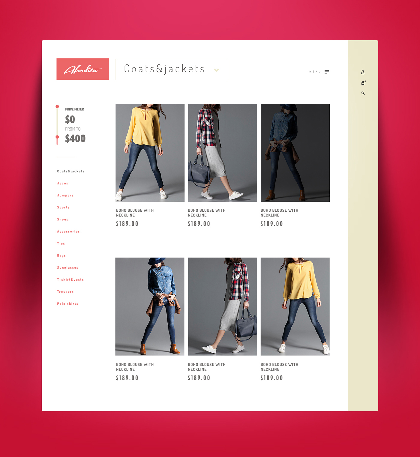 fashion brand greek red Responsive ux e-commerce quick cart Online shop brand