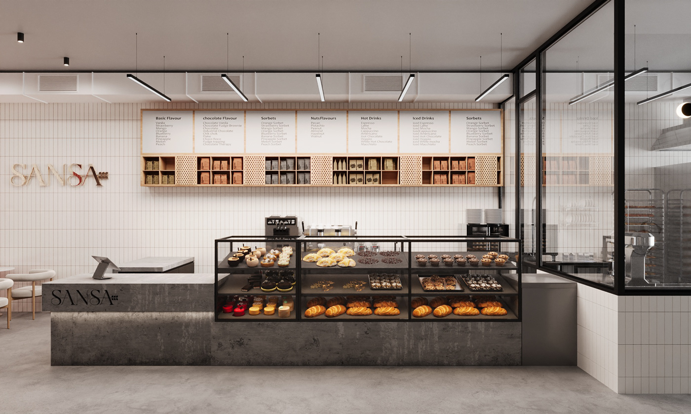 3D archviz bakery cafe cafe interior coffee shop interior design  Render restaurant visualization