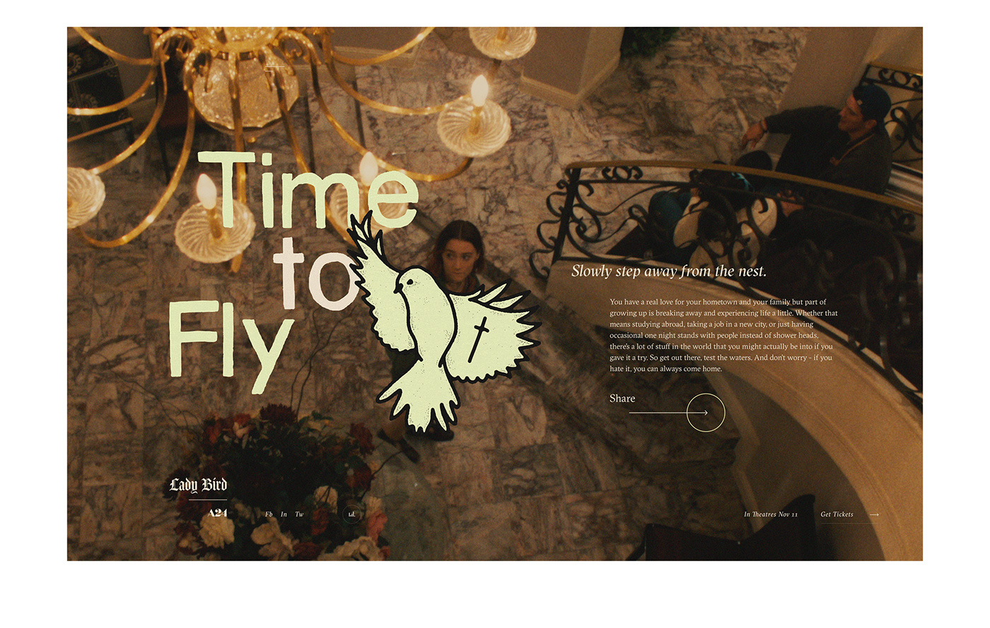 Website Film   movie lady bird interaction Drag ILLUSTRATION  Layout grid editorial
