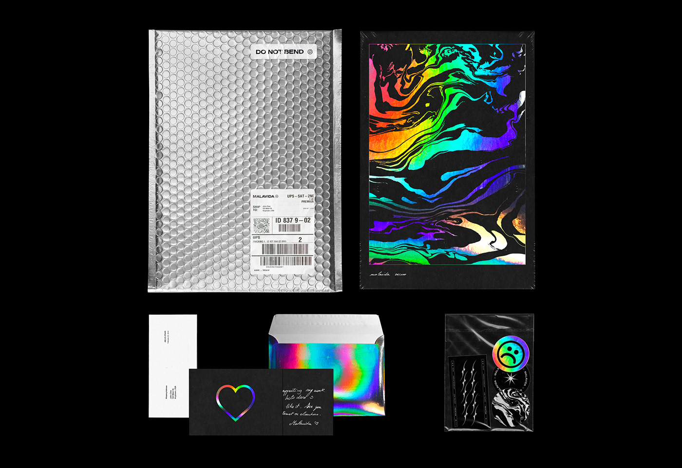 graphic design  print poster holographic iridescent gradient black and white chrome Music cover typography  
