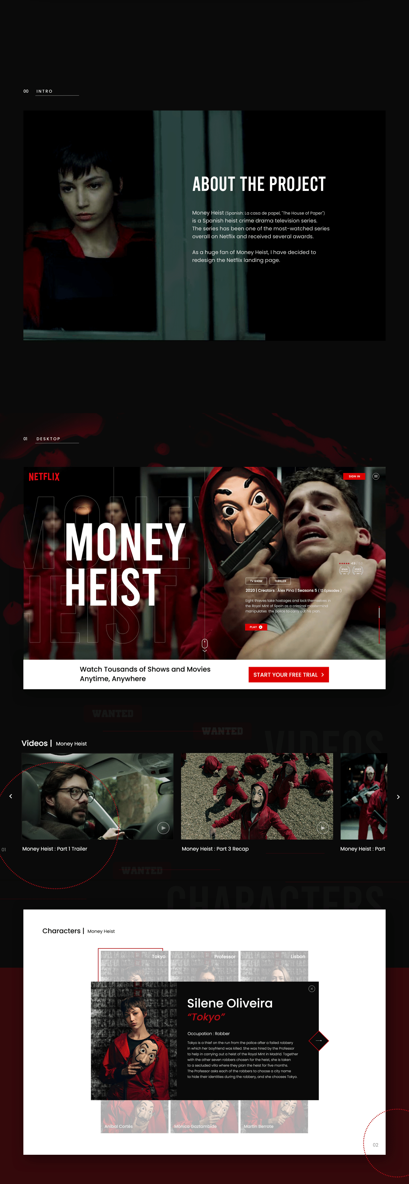 drama la casa de papel landingpage moneyheist movie Netflix red and black redesign Responsive web design uiux