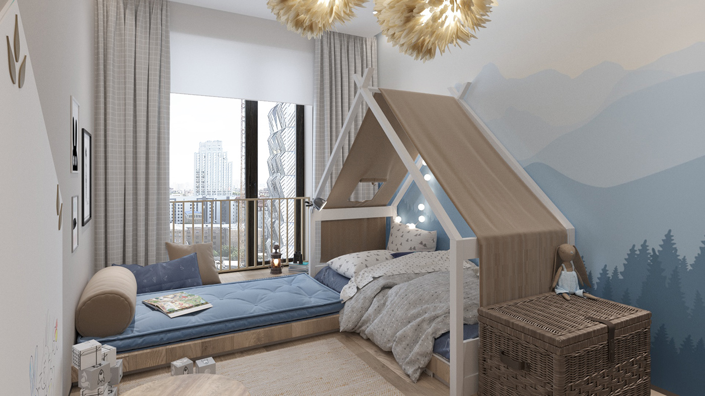 3D designer flat design interior design  Modern Design Render residential visualization