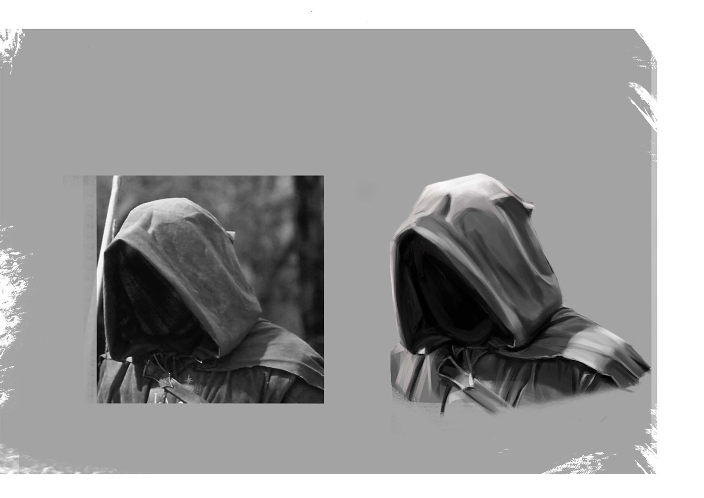 Digital Art  hoodie drapery black and white head face ILLUSTRATION  concept art sketch