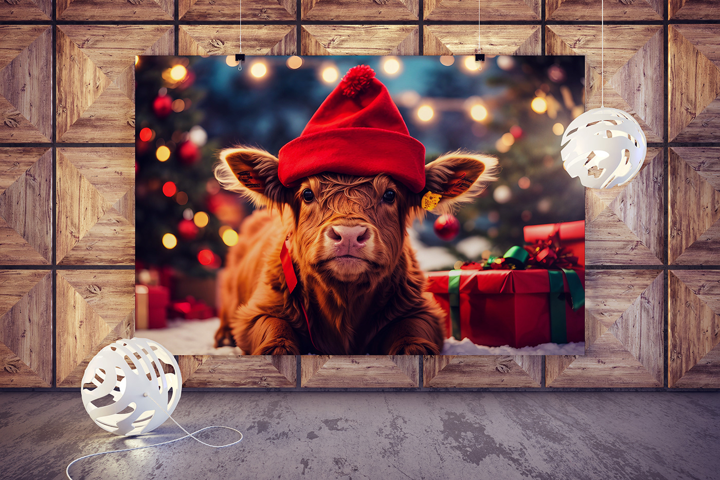 Highland cow animal Digital Art  Christmas Holiday new year Merry Christmas Design Musketeer baby yak yak