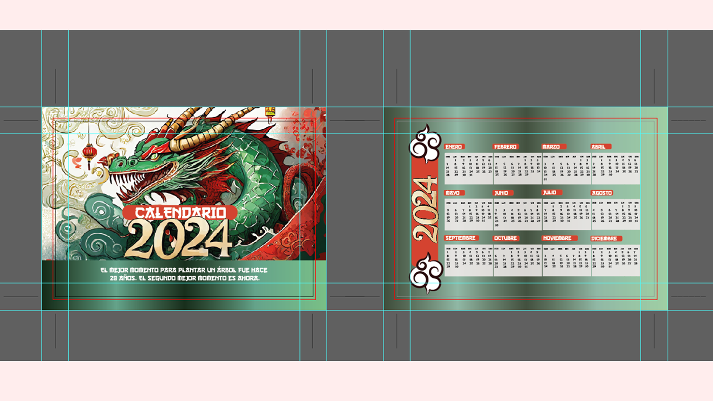 diseño gráfico calendario impresos año nuevo desing graphic dragon Digital Art  2024 calendar