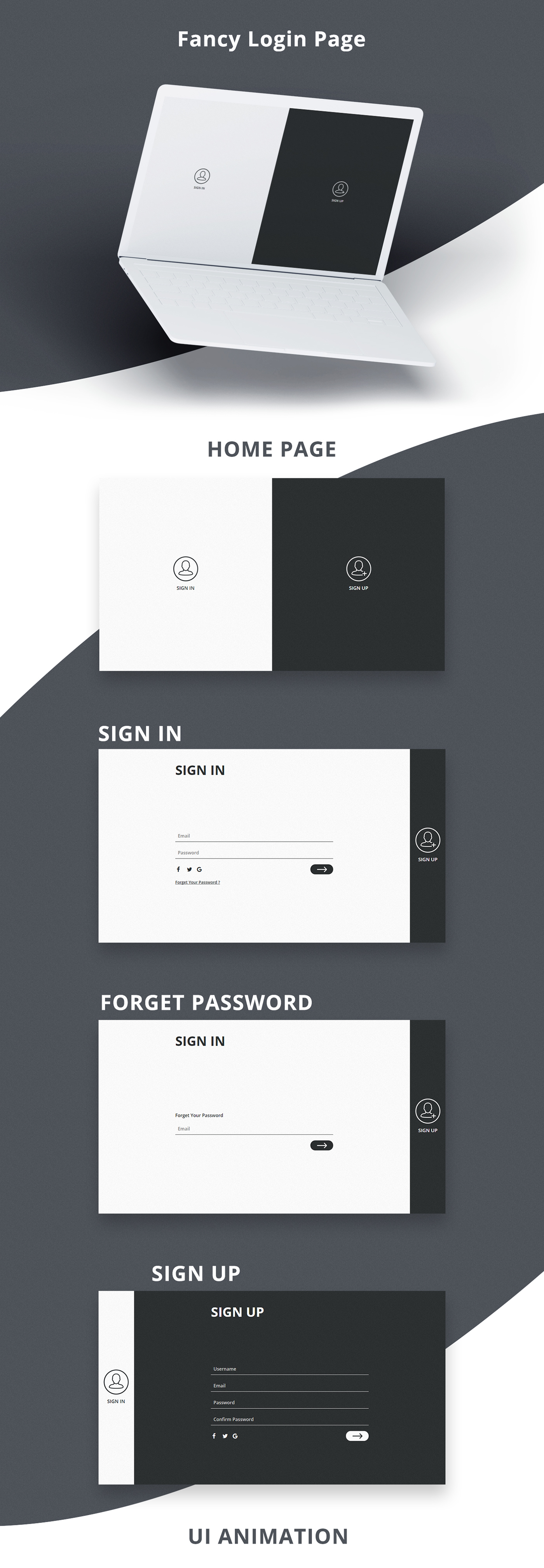 login signup signin black and white UI animation  envato